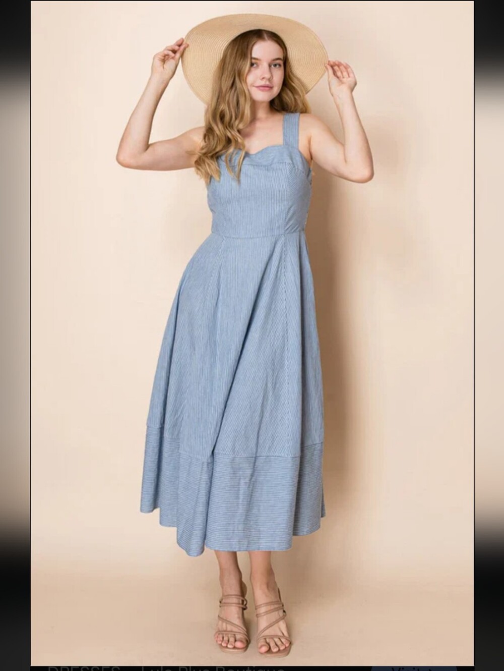 6-0509 Chambray Coastal Striped Midi Sundress